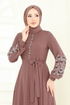 Nakış İşlemeli Şifon Elbise 8022AB368-MS Pudra Vizyon - Thumbnail