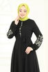 Nakış İşlemeli Şifon Elbise 8022AB368-MS Siyah - Thumbnail