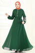 Nakış İşlemeli Şifon Elbise 8022AB368-MS Zümrüt - Thumbnail