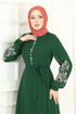 Nakış İşlemeli Şifon Elbise 8022AB368-MS Zümrüt - Thumbnail