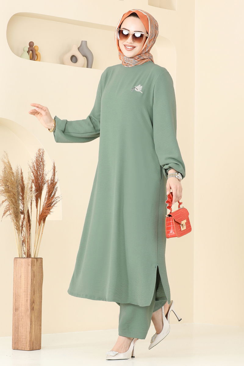 Nakış İşlemeli Tesettür Takım PL9143-MS Çağla