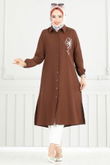 P.R.M. - Nakış İşlemeli Tesettür Tunik 4095PM271-MS Kahve