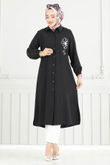 P.R.M. - Nakış İşlemeli Tesettür Tunik 4095PM271-MS Siyah