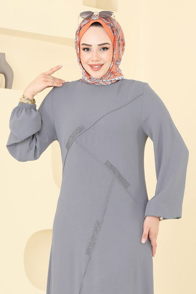 S.L. - Nervür Detay Aerobin Elbise 2651SL432-MS Gri - 368558