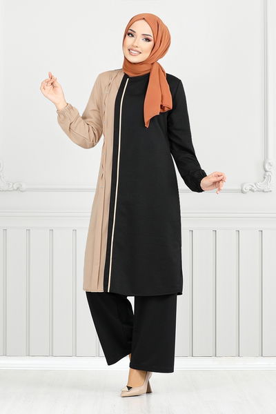 MRV P.L. - Nervür Detay Tesettür Takım 9118PL940-M Siyah&Vizyon - 349182