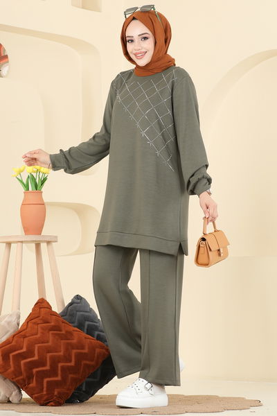 H.B.S. - Nervür Detaylı Modal Takım 3196HBS856-MS Haki - 417456