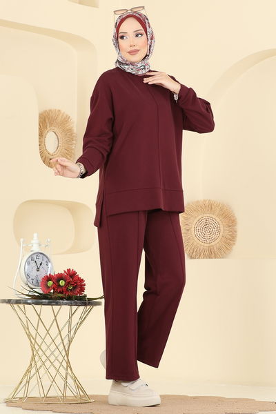 U.Z. - Nervür Detaylı Modal Takım 8010UZ662-MS Bordo - 413536