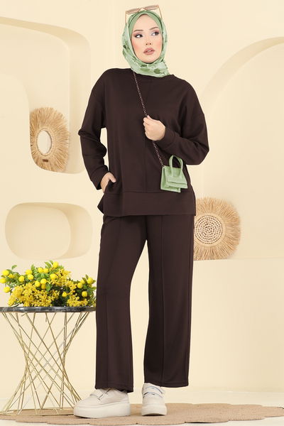 U.Z. - Nervür Detaylı Modal Takım 8010UZ662-MS Kahve - 413543