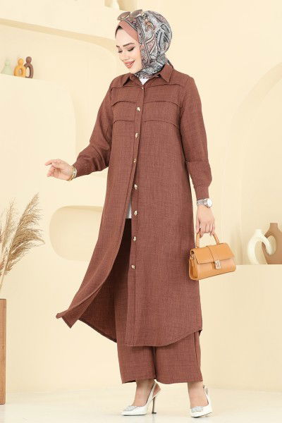 H.B.S. - Nervür Detaylı Sofia Takım 3158HBS856-MS Kahve