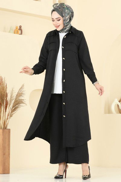 H.B.S. - Nervür Detaylı Sofia Takım 3158HBS856-MS Siyah