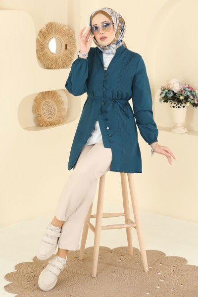 A.S.N. - Nervür Detaylı Terikoton Gömlek 299ASN888-MS Petrol