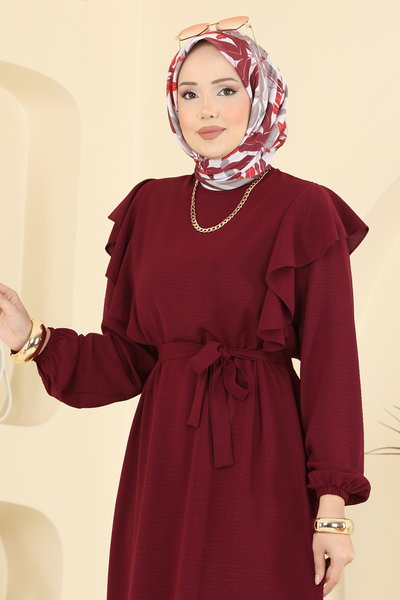 M.O.R. - Omuz Fırfırlı Aerobin Elbise 5009MDA386-MS Bordo - 419293