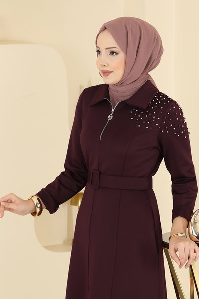 E.D.F. - Omuzu Taşlı Scuba Elbise 5727EDF311-MS Bordo - 420121