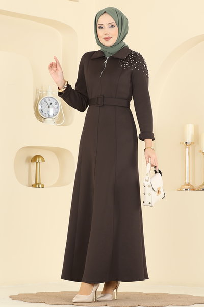 E.D.F. - Omuzu Taşlı Scuba Elbise 5727EDF311-MS Kahve - 420124