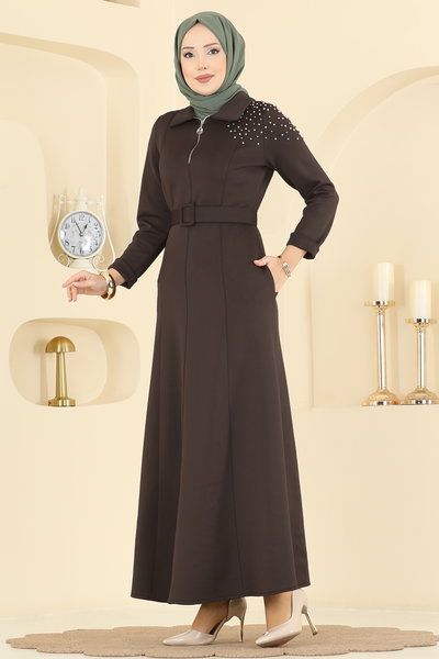 E.D.F. - Omuzu Taşlı Scuba Elbise 5727EDF311-MS Kahve - 420125