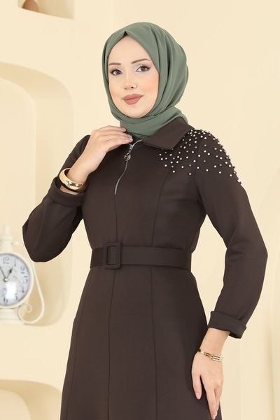 E.D.F. - Omuzu Taşlı Scuba Elbise 5727EDF311-MS Kahve - 420126