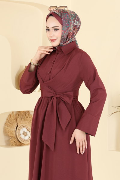 A.R.T. - Önden Bağlamalı Terikoton Elbise 202ART1138-MS Bordo - 425366