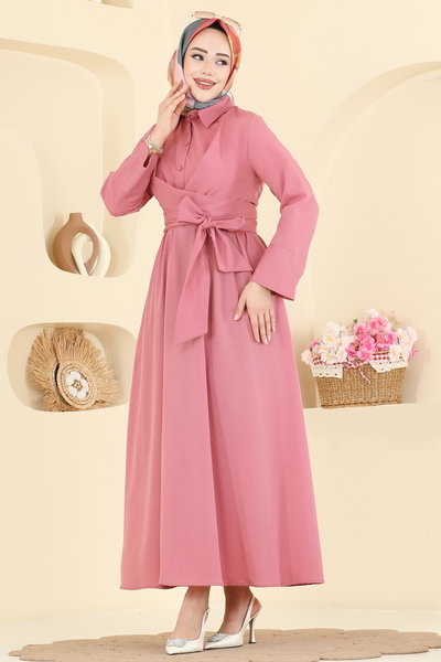 A.R.T. - Önden Bağlamalı Terikoton Elbise 202ART1138-MS Gül Kurusu - 425381