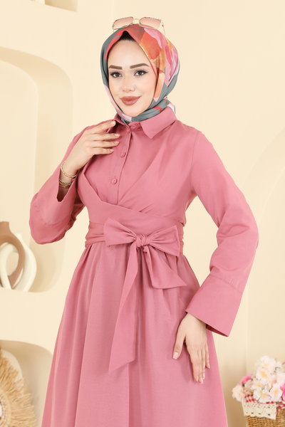 A.R.T. - Önden Bağlamalı Terikoton Elbise 202ART1138-MS Gül Kurusu - 425382