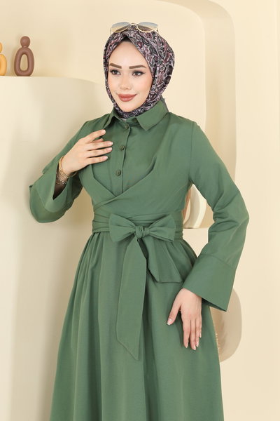 A.R.T. - Önden Bağlamalı Terikoton Elbise 202ART1138-MS Haki - 425396