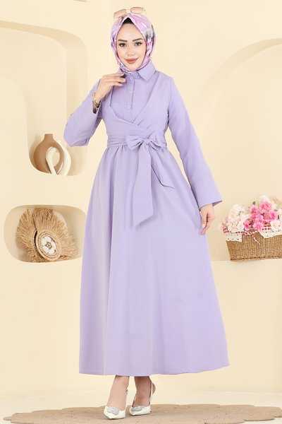 A.R.T. - Önden Bağlamalı Terikoton Elbise 202ART1138-MS Lila - 425438