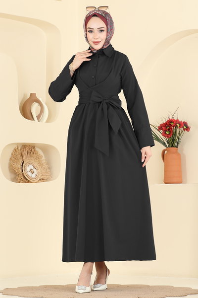 A.R.T. - Önden Bağlamalı Terikoton Elbise 202ART1138-MS Siyah - 425452