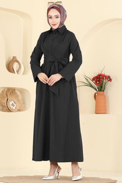 A.R.T. - Önden Bağlamalı Terikoton Elbise 202ART1138-MS Siyah - 425453