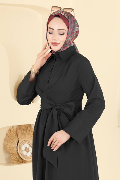 A.R.T. - Önden Bağlamalı Terikoton Elbise 202ART1138-MS Siyah - 425454