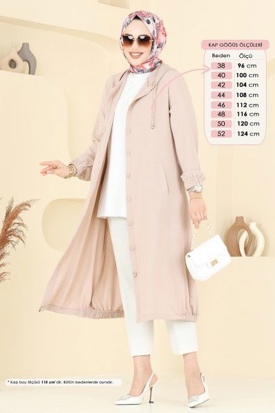 D.V.L. - Önden Düğmeli Aerobin Kap 361DVL817-MS Taş