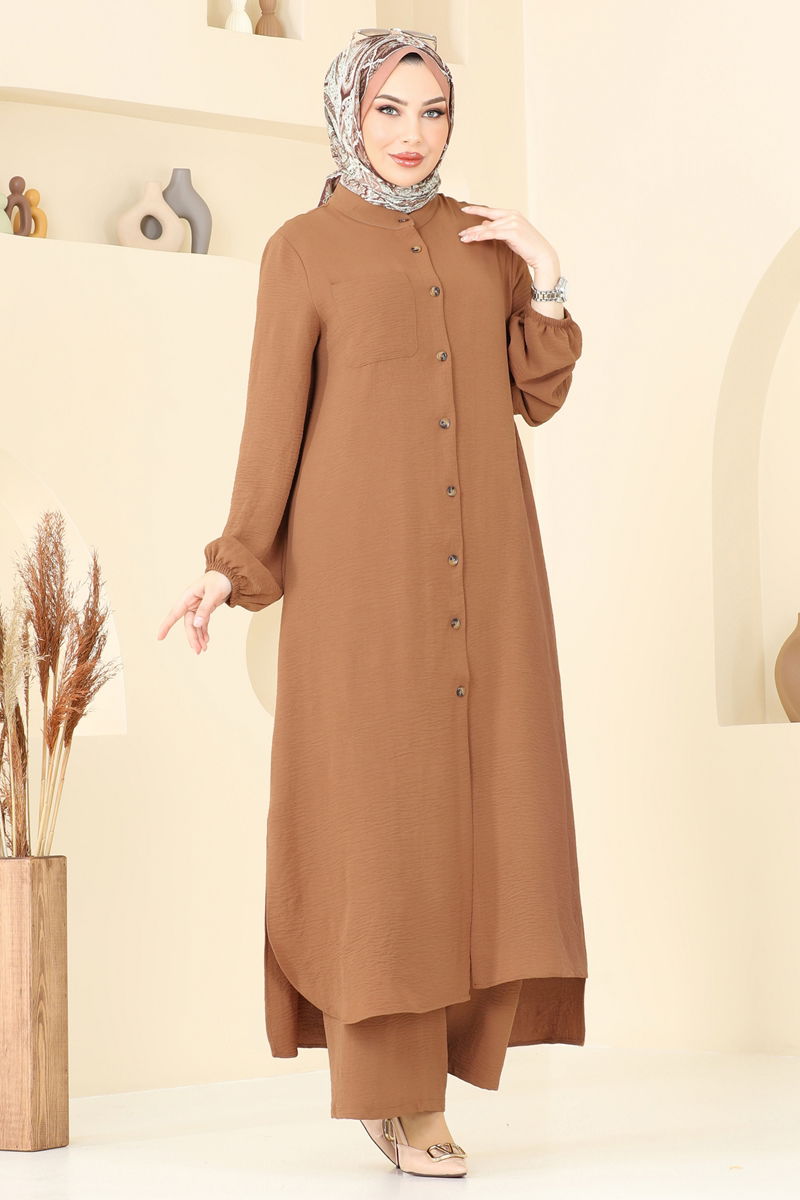 Önden Düğmeli Aerobin Takım 1973TRT545-MS Taba