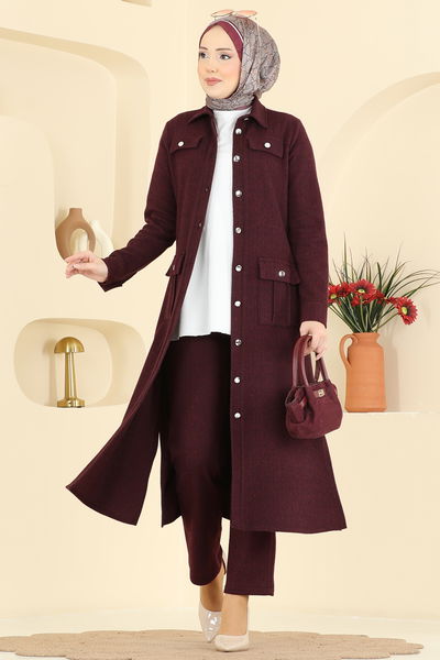 U.K.B. - Önden Düğmeli Balıksırtı Takım 24022UKB139-MS Bordo - 427106