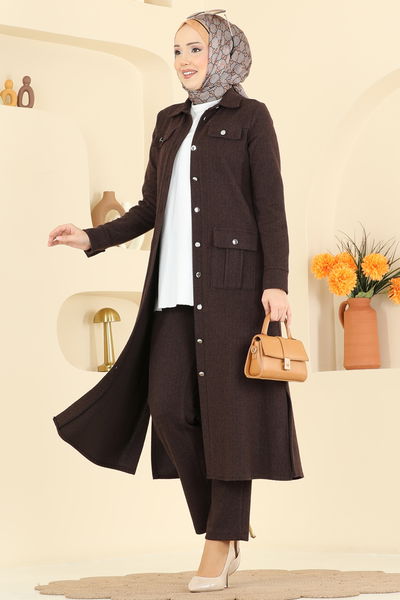 U.K.B. - Önden Düğmeli Balıksırtı Takım 24022UKB139-MS Kahve - 427162