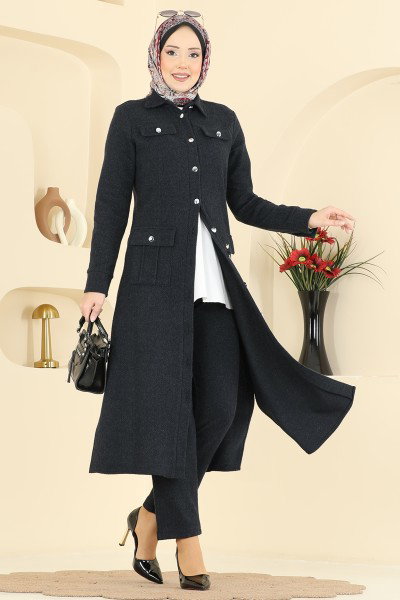 U.K.B. - Önden Düğmeli Balıksırtı Takım 24022UKB139-MS Siyah