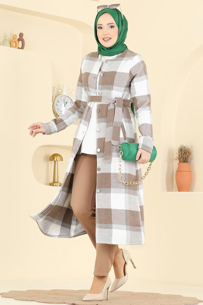 U.K.B.K. - Önden Düğmeli Ekose Kap 24088UKBK1160-MS Kahve - 428863