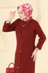 Önden Düğmeli Elbiseli Triko Takım 3080KLB1050-MS Bordo - Thumbnail