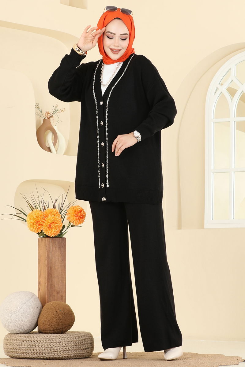 Önden Düğmeli Hırkalı Takım 25302BRZ597-MS Siyah