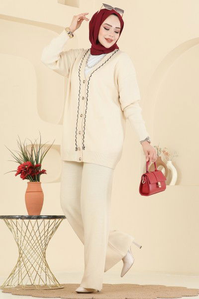 B.R.Z - Önden Düğmeli Hırkalı Takım 25302BRZ597-MS Taş