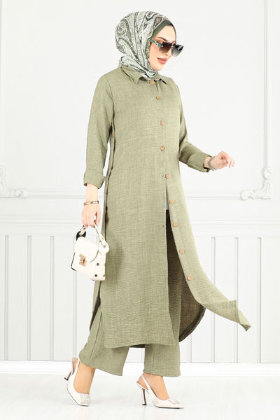 MRV O.Z.R. - Önden Düğmeli Keten Takım 833OZR1047-M Çağla - 353918