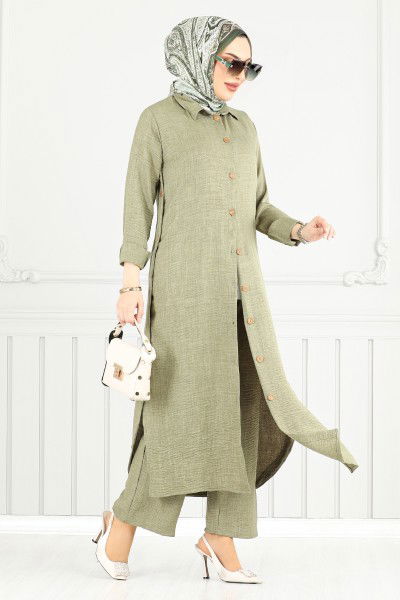 MRV O.Z.R. - Önden Düğmeli Keten Takım 833OZR1047-M Çağla