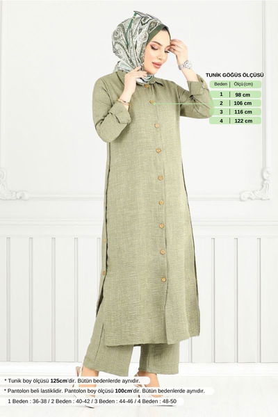 MRV O.Z.R. - Önden Düğmeli Keten Takım 833OZR1047-M Çağla - 355220