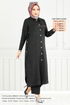 Önden Düğmeli Keten Takım 833OZR1047-M Siyah - Thumbnail