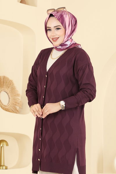 U.Z. - Önden Düğmeli Merserize Triko Hırka 3239UZ662-MS Mürdüm - 417689