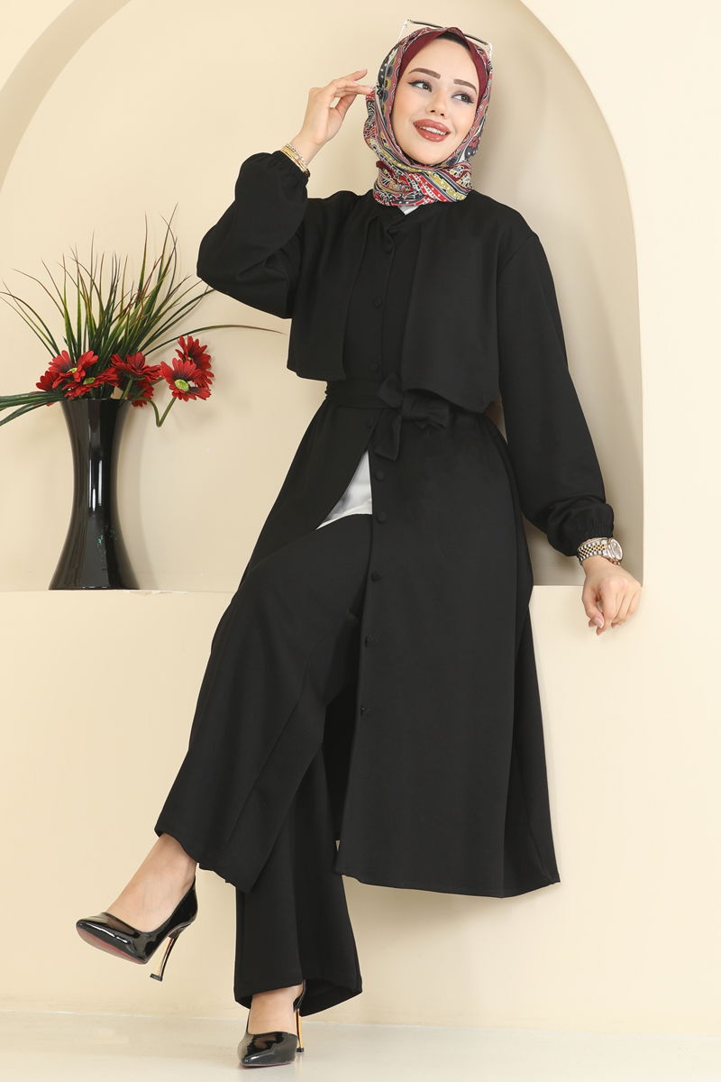 Önden Düğmeli Modal Takım 322ASN888-MS Siyah