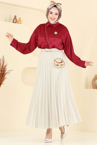 N.F.C. - Önden Düğmeli Saten Gömlek 5296NFC1010-MS Bordo