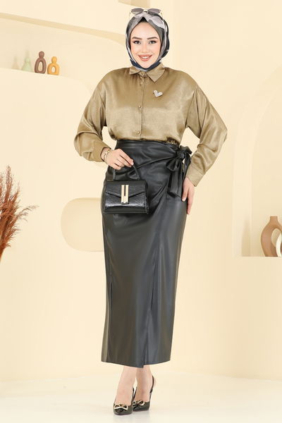 N.F.C. - Önden Düğmeli Saten Gömlek 5296NFC1010-MS Koyu Vizyon - 387282