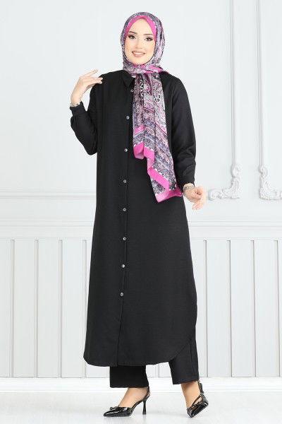 O.Z.N. - Önden Düğmeli Takım 808OZN1046-MS Siyah