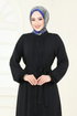 Önden Düğmeli Tesettür Elbise 2622SL432-MS Siyah - Thumbnail