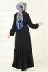 Önden Düğmeli Tesettür Elbise 2622SL432-MS Siyah - Thumbnail