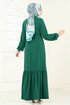 Önden Düğmeli Tesettür Elbise 2622SL432-MS Zümrüt - Thumbnail