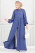 Önden Düğmeli Tesettür Elbise 405DVL817-MS İndigo - Thumbnail